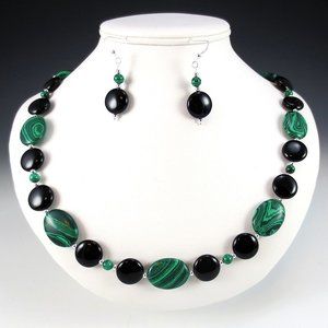 🎉 HOST PICK 🎉 Malachite, Onyx, and Sterling Necklace/Earring Set